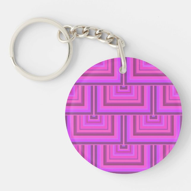 Pink stripes square scales pattern keychain (Front)
