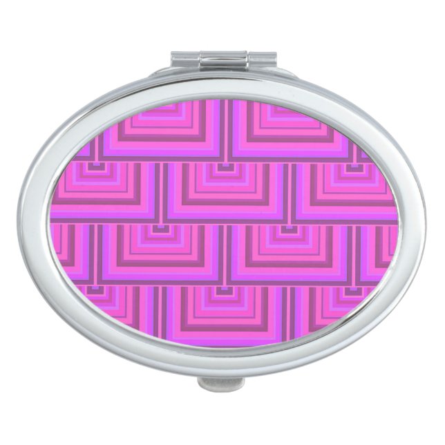Pink stripes square scales pattern mirror for makeup (Front)