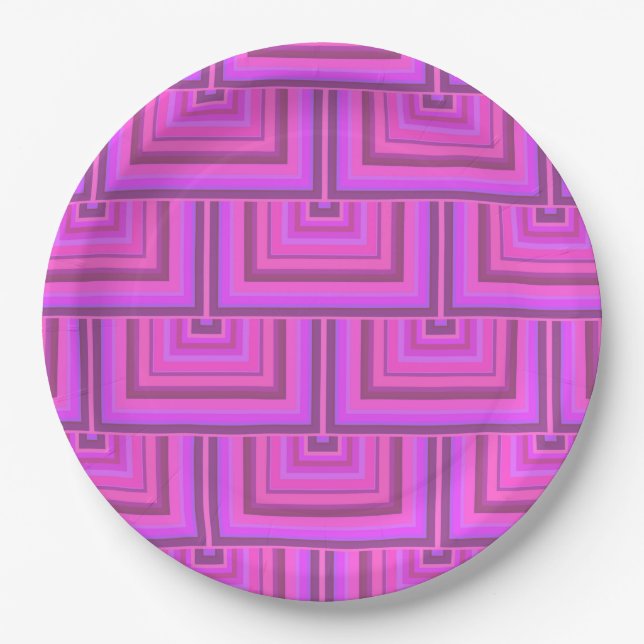 Pink stripes square scales pattern paper plates (Front)