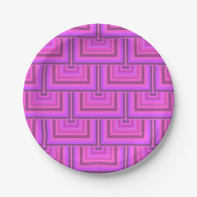 Pink stripes square scales pattern paper plates (Front)