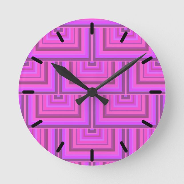 Pink stripes square scales pattern round clock (Front)