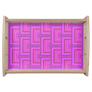 Pink stripes square scales pattern serving tray