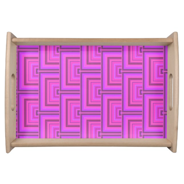 Pink stripes square scales pattern serving tray (Front)