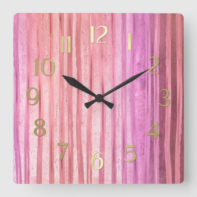 Pink Stripes Square Wall Clock (Front)