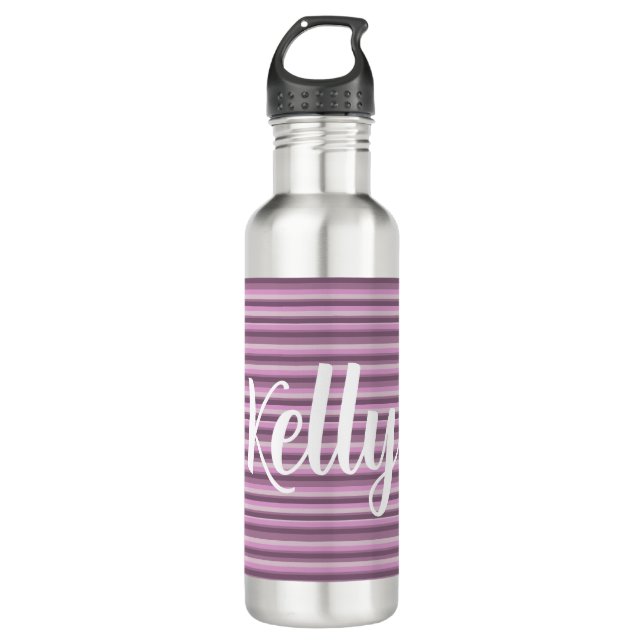 Pink stripes stainless steel water bottle (Front)