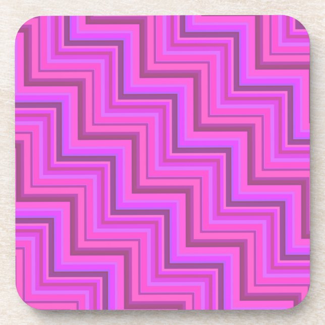 Pink stripes stairs pattern beverage coaster (Front)