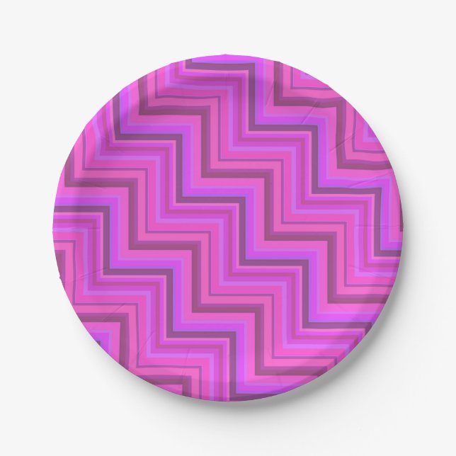Pink stripes stairs pattern paper plates (Front)