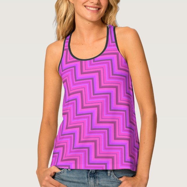 Pink stripes stairs pattern tank top (Front)