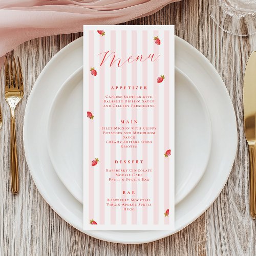 Pink Stripes & Strawberry Menu Card