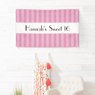 Pink Stripes, Striped Pattern, Lines, Sweet 16 Banner