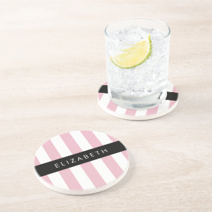 Pink Stripes, Striped Pattern, Lines, Your Name Coaster