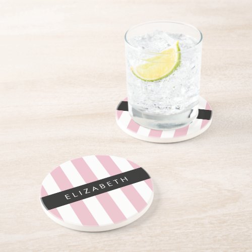 Pink Stripes Striped Pattern Lines Your Name Coaster