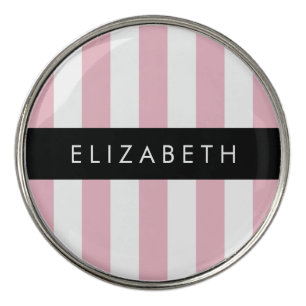 Pink Stripes, Striped Pattern, Lines, Your Name Golf Ball Marker