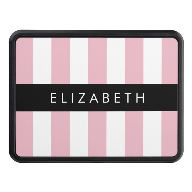 Pink Stripes, Striped Pattern, Lines, Your Name Hitch Cover (Front)