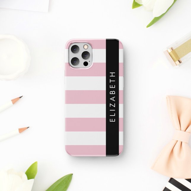 Pink Stripes, Striped Pattern, Lines, Your Name iPhone Case (Creator Uploaded)