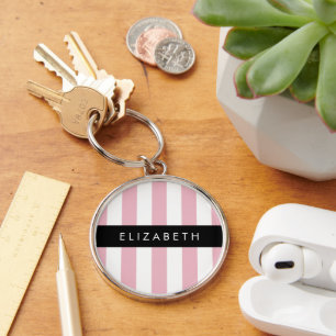 Pink Stripes, Striped Pattern, Lines, Your Name Keychain