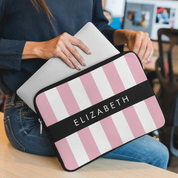Pink Stripes, Striped Pattern, Lines, Your Name Laptop Sleeve