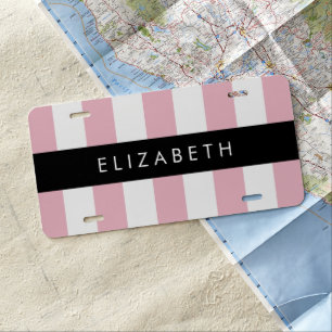 Pink Stripes, Striped Pattern, Lines, Your Name License Plate