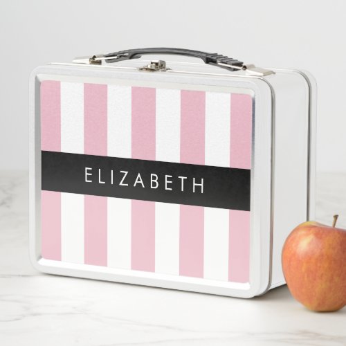 Pink Stripes Striped Pattern Lines Your Name Metal Lunch Box