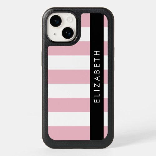 Pink Stripes Striped Pattern Lines Your Name OtterBox iPhone 14 Case