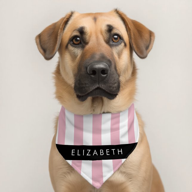 Pink Stripes, Striped Pattern, Lines, Your Name Pet Bandana Collar (Dog 2)