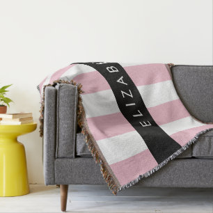 Pink Stripes, Striped Pattern, Lines, Your Name Throw Blanket