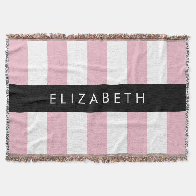 Pink Stripes, Striped Pattern, Lines, Your Name Throw Blanket (Front)