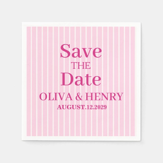 PINK STRIPES STYLISH SIMPLE SCRIPT SAVE THE DATE  NAPKINS (Front)