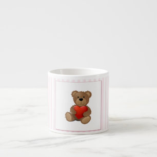 Pink Stripes - Teddy Bear with Valentines Heart Espresso Cup