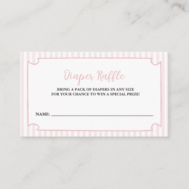 Pink Stripes Tini One Is on the Way Diaper Raffle Enclosure Card (Front)