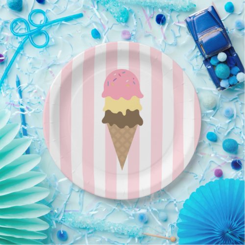 Pink Stripes Triple Scoop Ice Cream Social Paper Plates