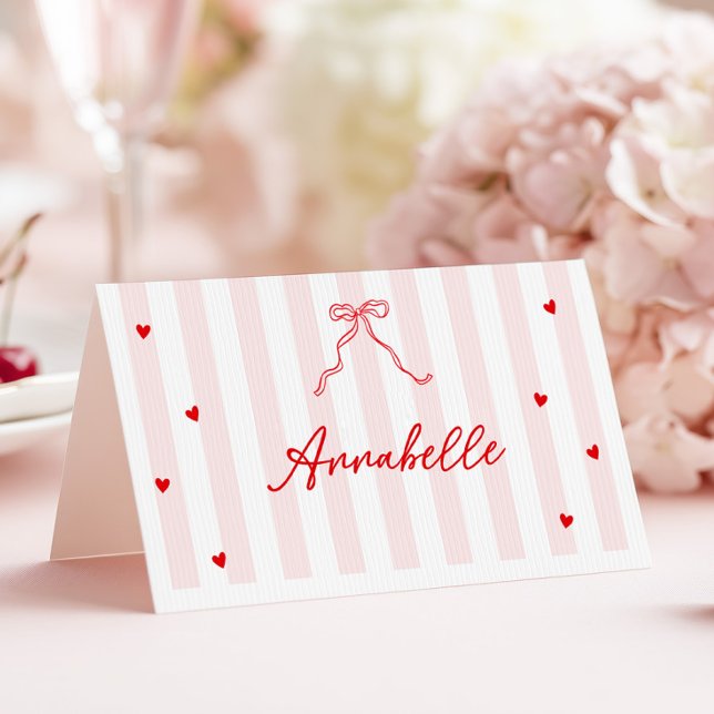 Pink Stripes Valentine's Table Name Card  (Creator Uploaded)