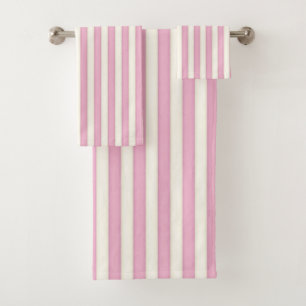 Pink Stripes Victorian Cottage Style Bath Towel Set