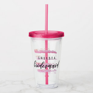 Pink Stripes Watercolor Bachelorette Bridesmaid Acrylic Tumbler