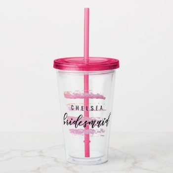Pink Stripes Watercolor Bachelorette Bridesmaid Acrylic Tumbler by autumnandpine at Zazzle