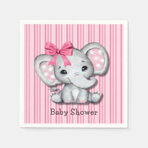 Pink Stripes Watercolor Elephant Girl Baby Shower Napkins