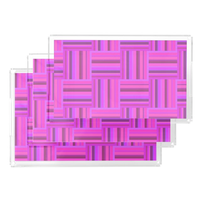Pink stripes weave pattern acrylic tray (Set)