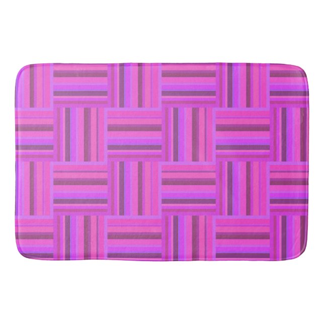Pink stripes weave pattern bathroom mat (Front)