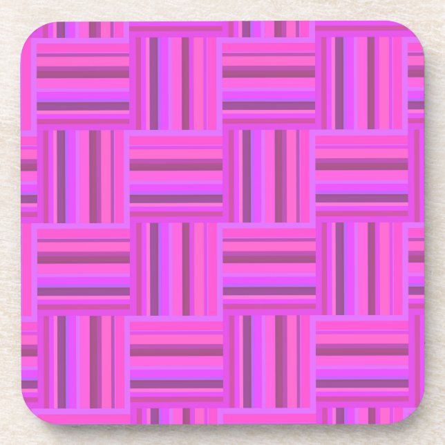 Pink stripes weave pattern drink coaster (Front)