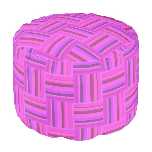 Pink stripes weave pattern pouf (Angled Front)