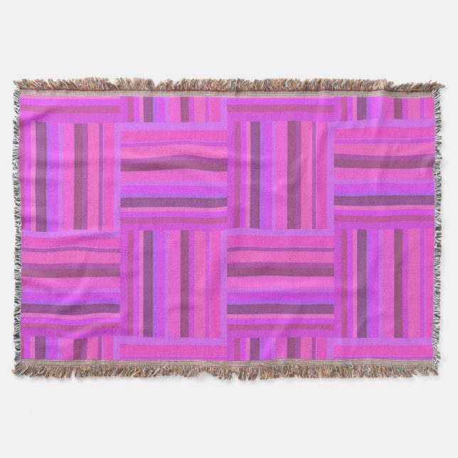 Pink stripes weave pattern throw blanket (Front)