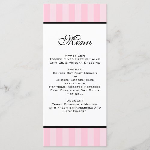 Pink Stripes Wedding Menu