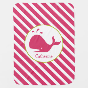 Pink Stripes + Whale Personalized Baby Blanket