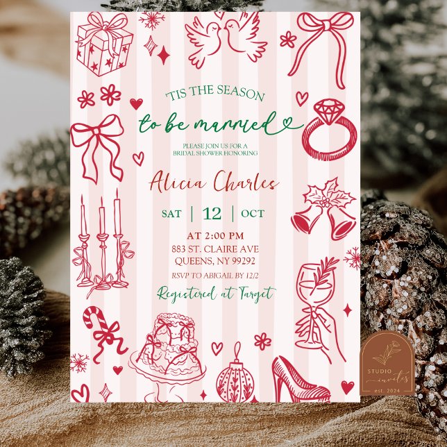 Pink Stripes Whimsical Hand-Drawn Bridal Shower Invitation (Creator Uploaded)
