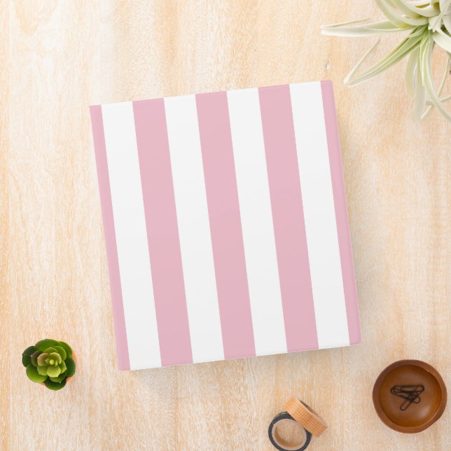 Pink Stripes, White Stripes, Striped Pattern 3 Ring Binder (In Situ)