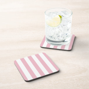 Pink Stripes, White Stripes, Striped Pattern Beverage Coaster