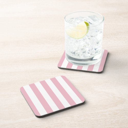 Pink Stripes White Stripes Striped Pattern Beverage Coaster