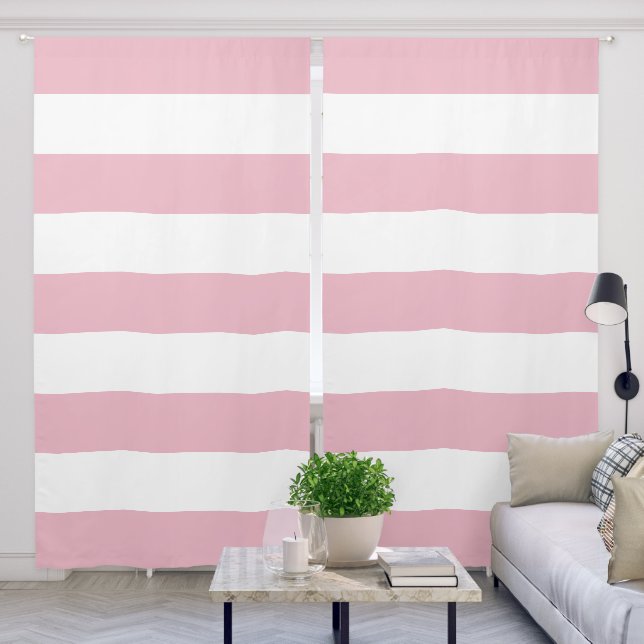 Pink Stripes, White Stripes, Striped Pattern Blackout Curtains (Living Room)