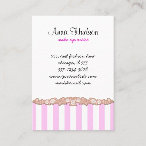 Artistic Trendy Chic Stripes Pink White Business Card