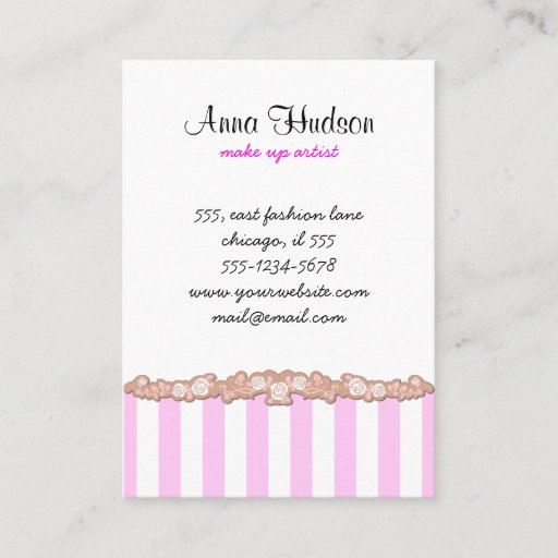 Customizable Artistic Trendy Chic Stripes Pink White Business Card